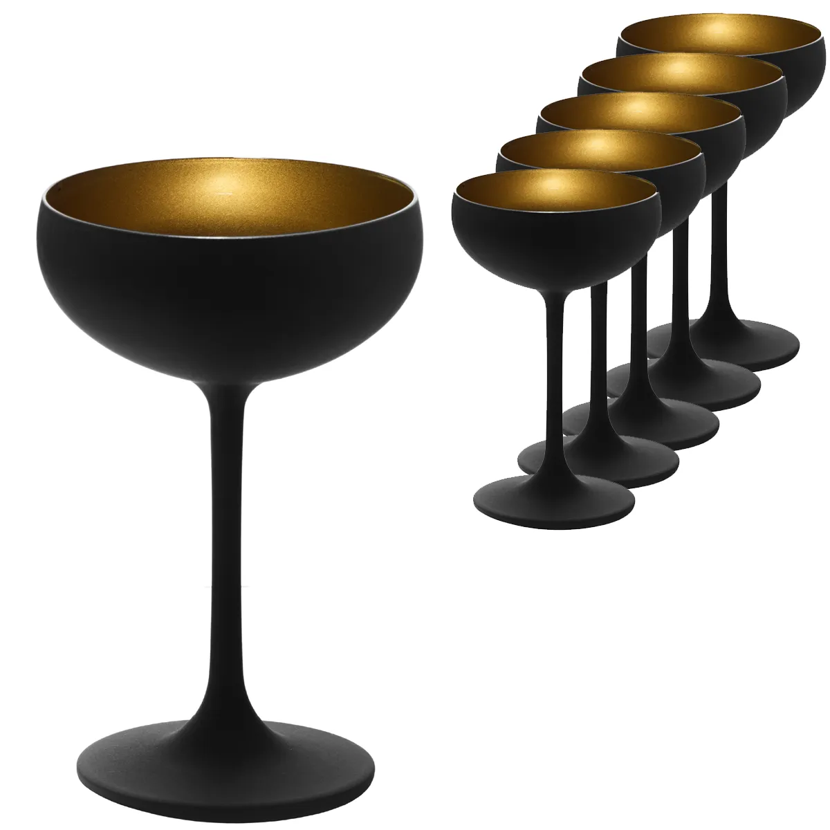 Stolzle Elements Champagne Coupe/Saucer - Black & Gold - Set of 6