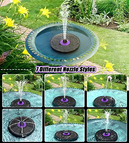 SZMP 3.5W Bird Bath Fountains with Flower 2023 Upgraded Glass Panel, Solar Powered Water Fountain Pump with 7 Nozzle & 4 Fixer for Garden, Pond, Pool (Black)