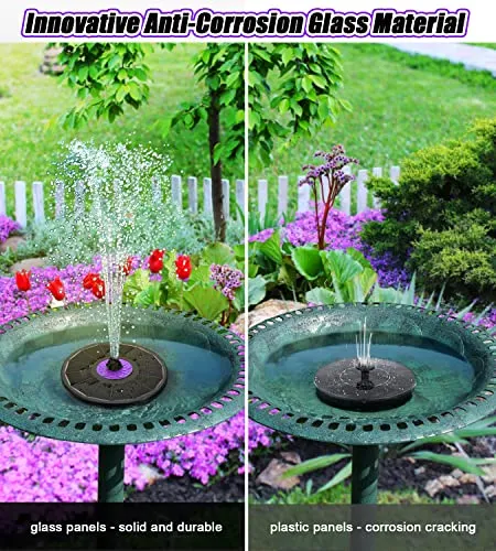 SZMP 3.5W Bird Bath Fountains with Flower 2023 Upgraded Glass Panel, Solar Powered Water Fountain Pump with 7 Nozzle & 4 Fixer for Garden, Pond, Pool (Black)