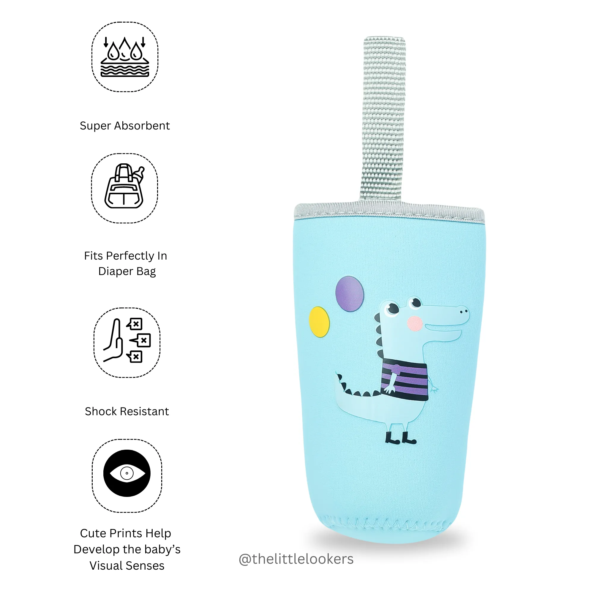 THE LITTLE LOOKERS Cute Animated Patterned Soft Stretchable Baby Feeding Bottle Cover with Easy to Hold Strap for 120ml, 150ml, 240ml