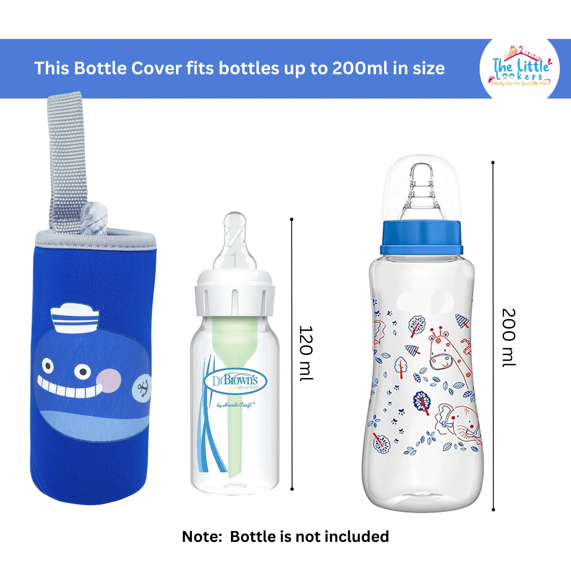 THE LITTLE LOOKERS Cute Animated Patterned Soft Stretchable Baby Feeding Bottle Cover with Easy to Hold Strap for 120ml, 150ml, 240ml