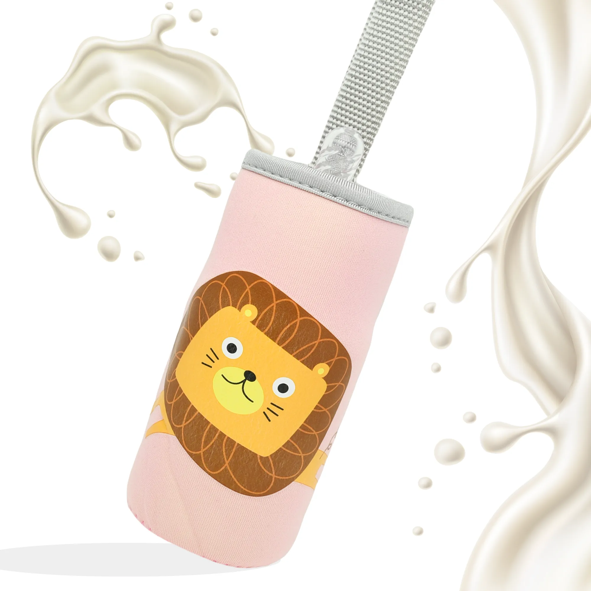 THE LITTLE LOOKERS Cute Animated Patterned Soft Stretchable Baby Feeding Bottle Cover with Easy to Hold Strap for 120ml, 150ml, 240ml