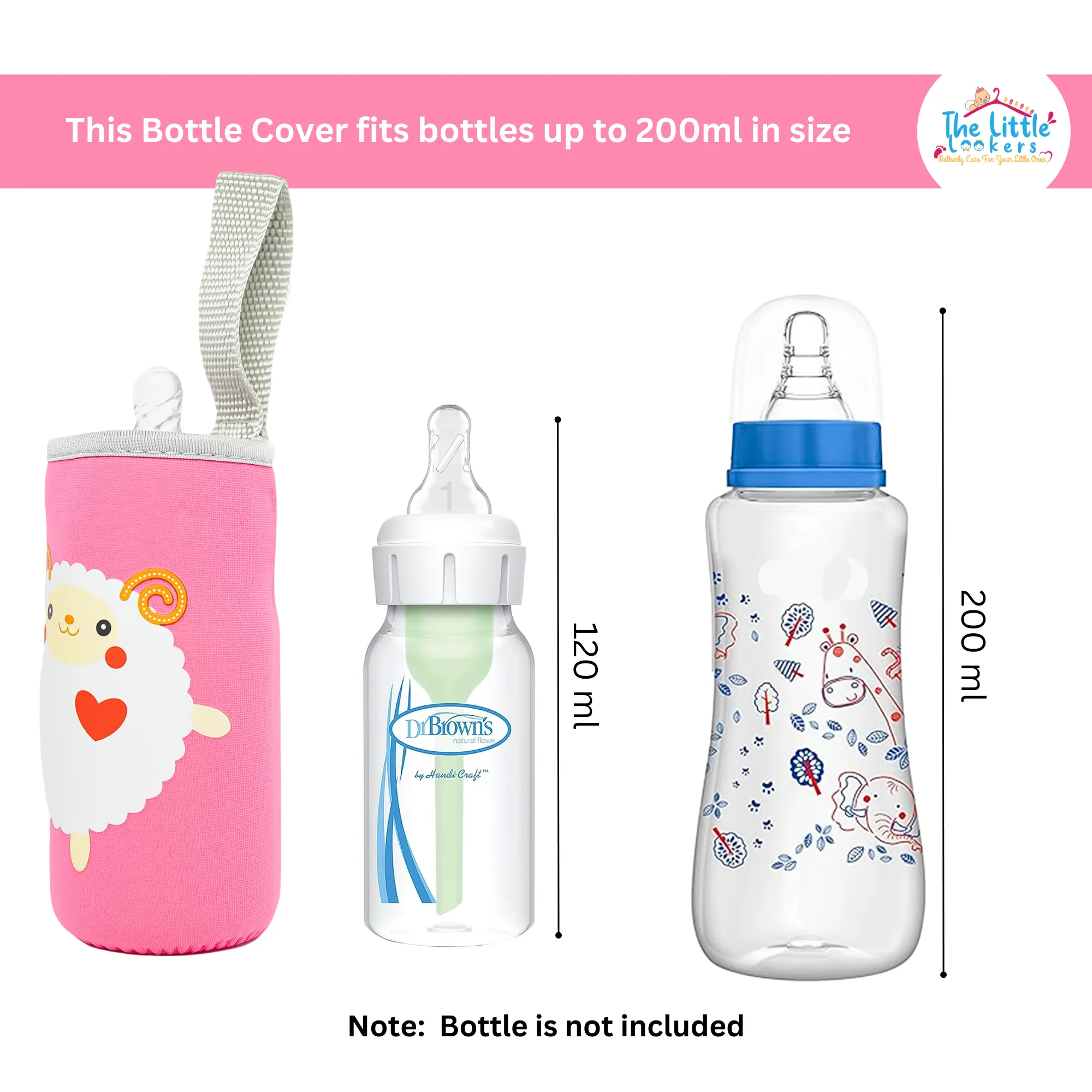 THE LITTLE LOOKERS Cute Animated Patterned Soft Stretchable Baby Feeding Bottle Cover with Easy to Hold Strap for 120ml, 150ml, 240ml