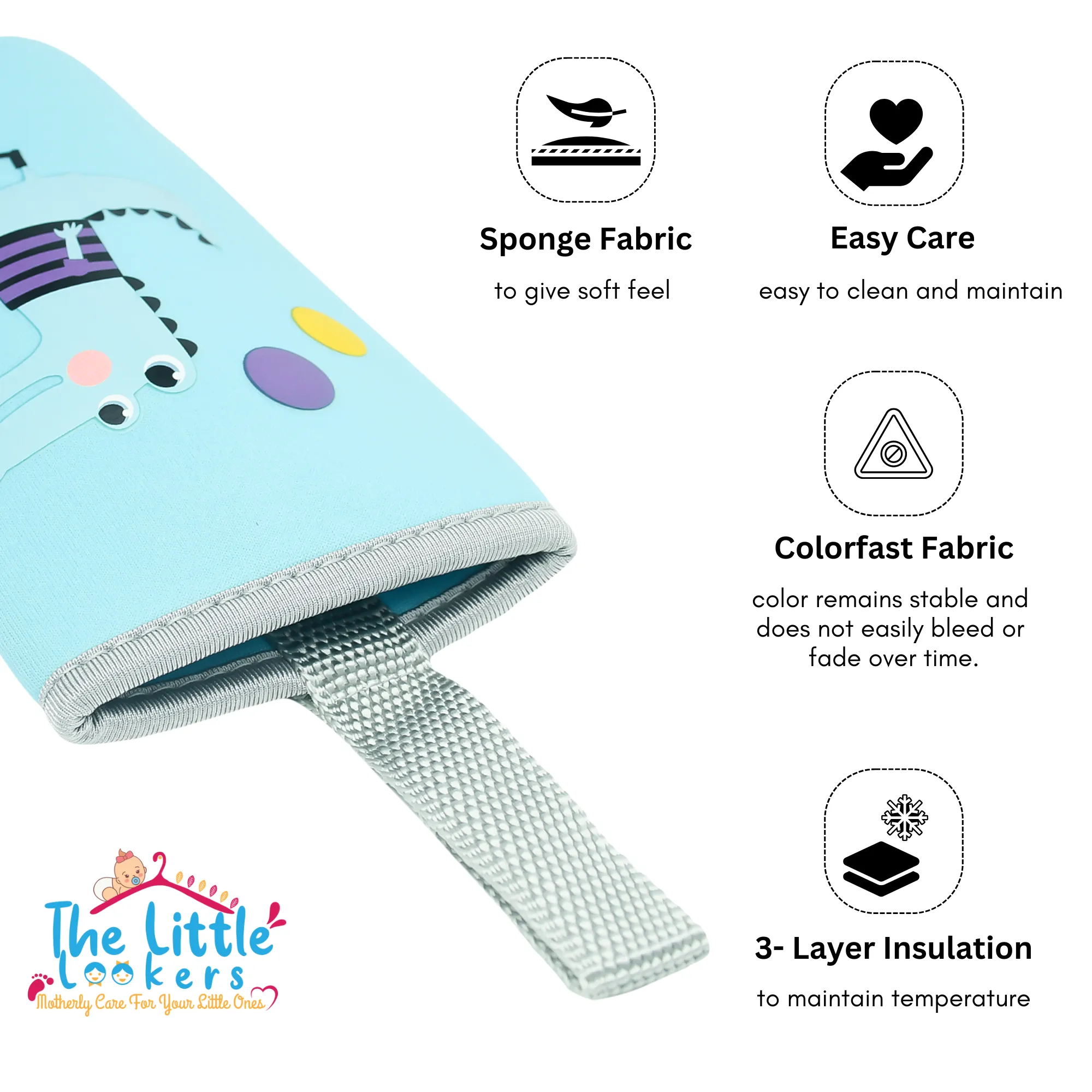 THE LITTLE LOOKERS Cute Animated Patterned Soft Stretchable Baby Feeding Bottle Cover with Easy to Hold Strap for 120ml, 150ml, 240ml