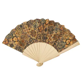 Tile Azulejo Multicolor Natural Cork Portugal Folding Hand Fan