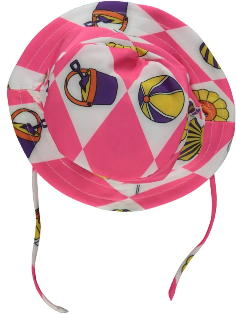 UV50 Swim hat with wide brim and summer vacation symbols