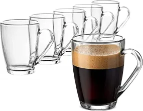 VILON Italian Premium Glass Tea Cup Set | Coffee Mugs with Handle Transparent Drinking Cup for Milk, Cappuccino, Hot Chocolate & Cold Beverages | 230ml | Set of 6 (Coffee Mugs 230ML 6)