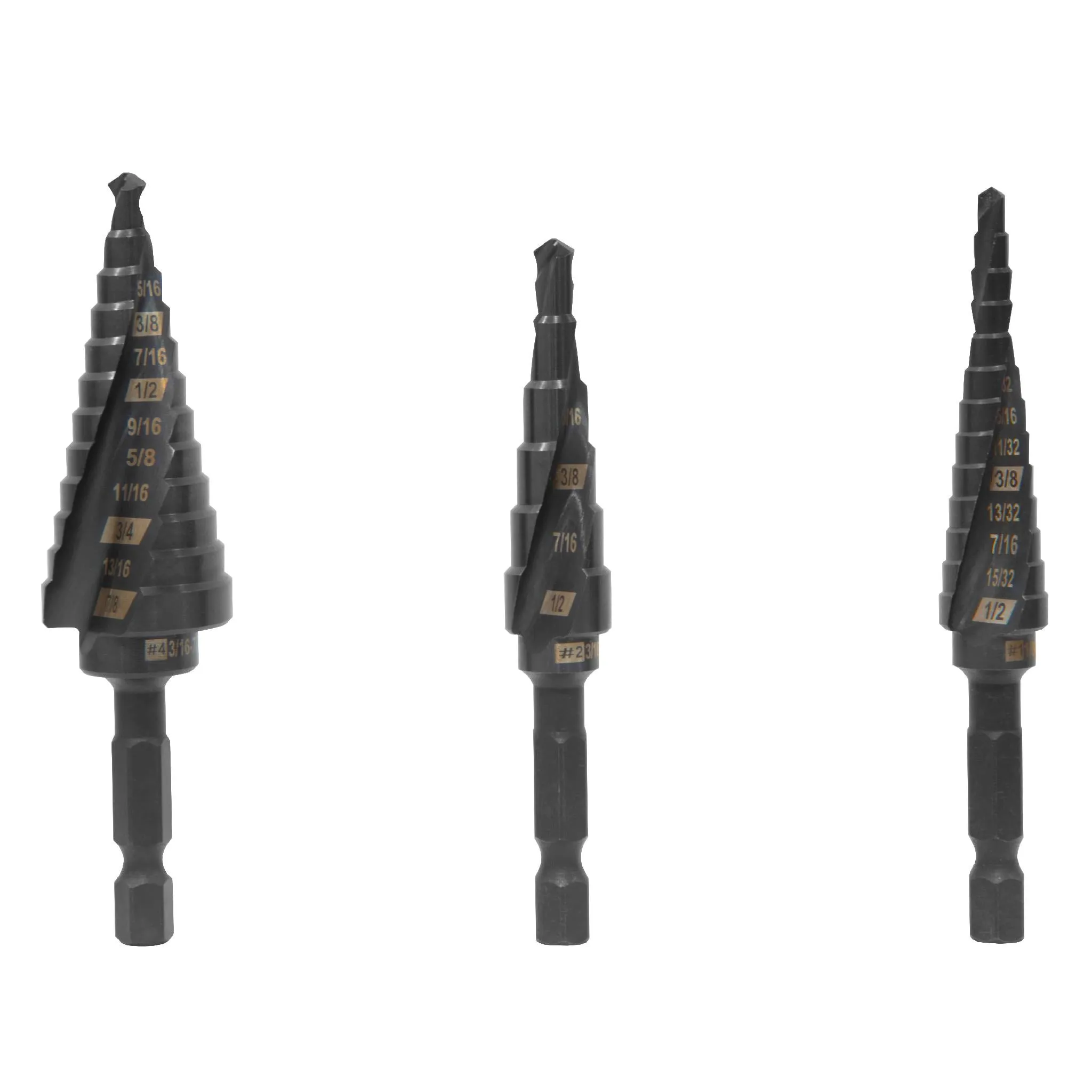 WEN DB124X 3-Piece Impact-Duty Titanium Step Drill Bit Set with #1, #2, and #4 Step Drill Bits