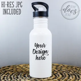 White Sublimation Water Bottle with Straw Mockup 4