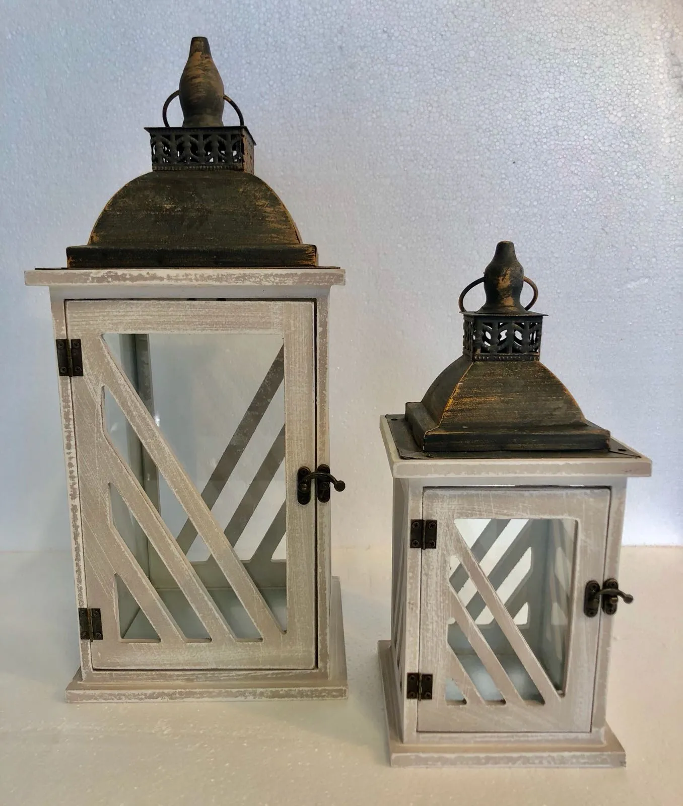 White Wash Timber Lanterns Small