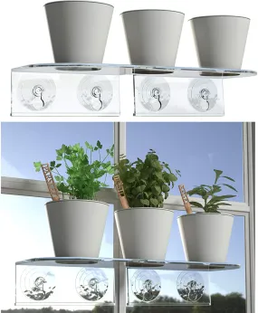 Window Garden Double Veg Ledge Suction Cup Shelf   4" Self Watering Planters   Fiber Soil