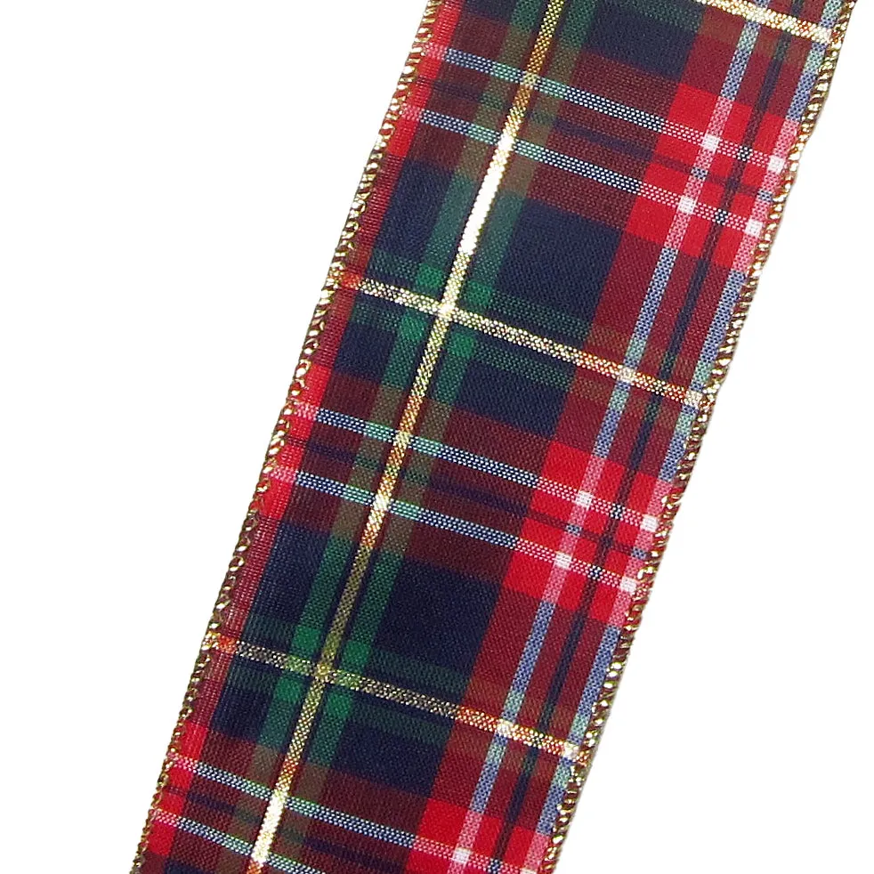 Wired Crimson & Navy Blue Plaid Holiday Ribbon (#40-2.5"Wx10Yards)