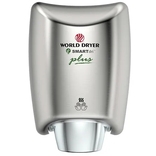 WORLD DRYER® K4-973P2 SMARTdri® Plus Hand Dryer - Brushed (Satin) Stainless Steel Automatic Surface-Mounted (208V-240V)