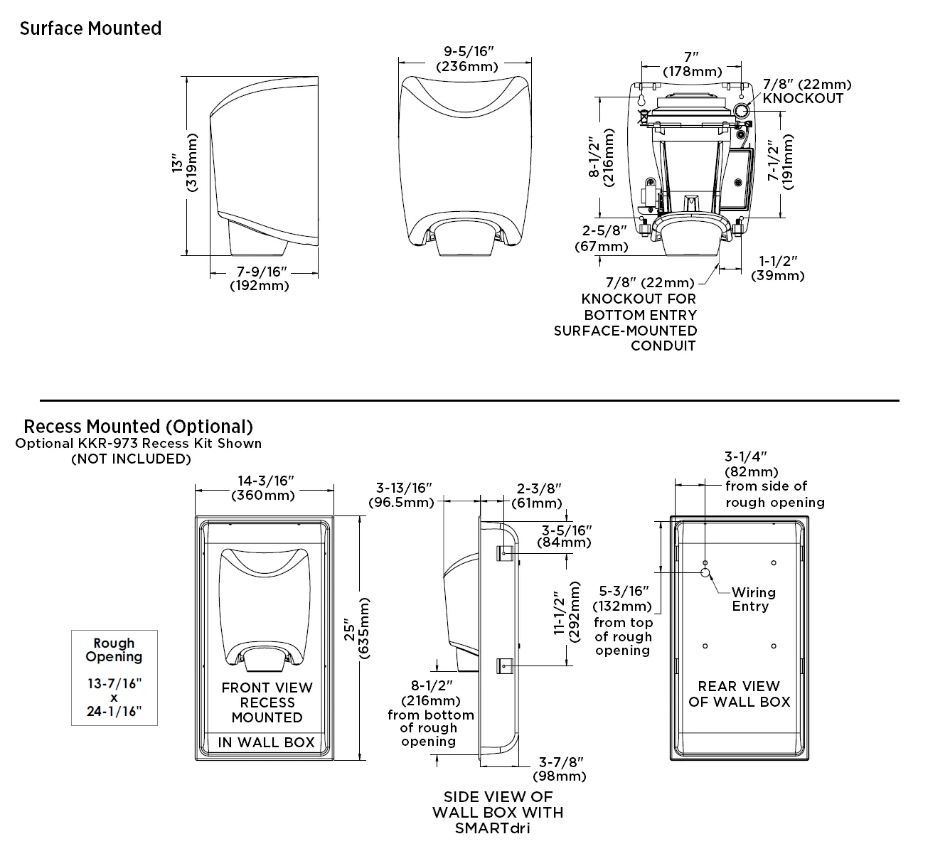 WORLD DRYER® K4-973P2 SMARTdri® Plus Hand Dryer - Brushed (Satin) Stainless Steel Automatic Surface-Mounted (208V-240V)