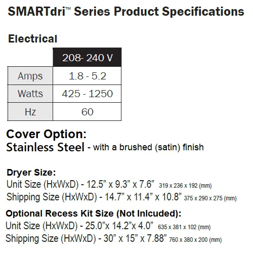 WORLD DRYER® K4-973P2 SMARTdri® Plus Hand Dryer - Brushed (Satin) Stainless Steel Automatic Surface-Mounted (208V-240V)